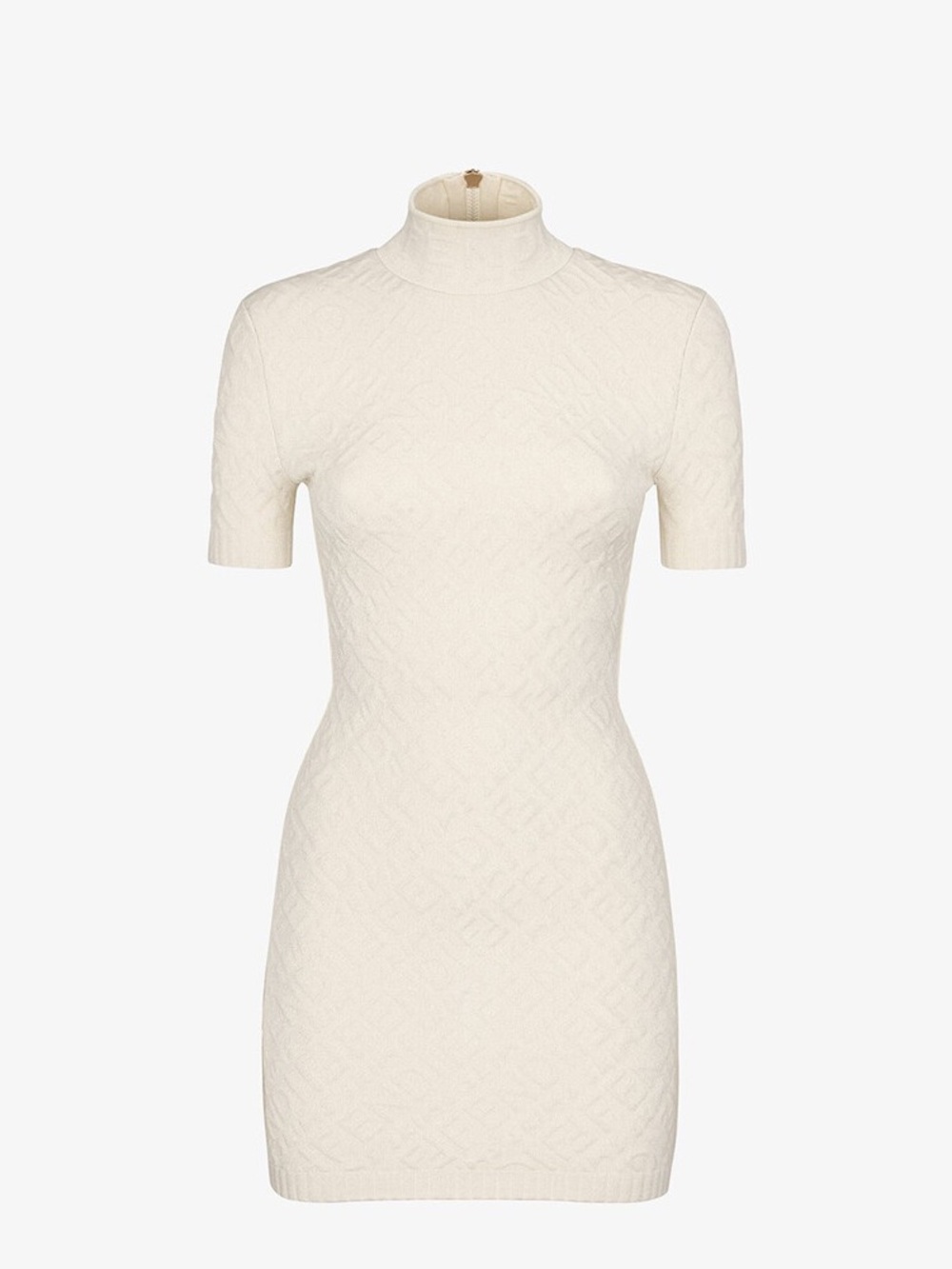 Fendi Cream Embossed Logo Knit Mini Dress